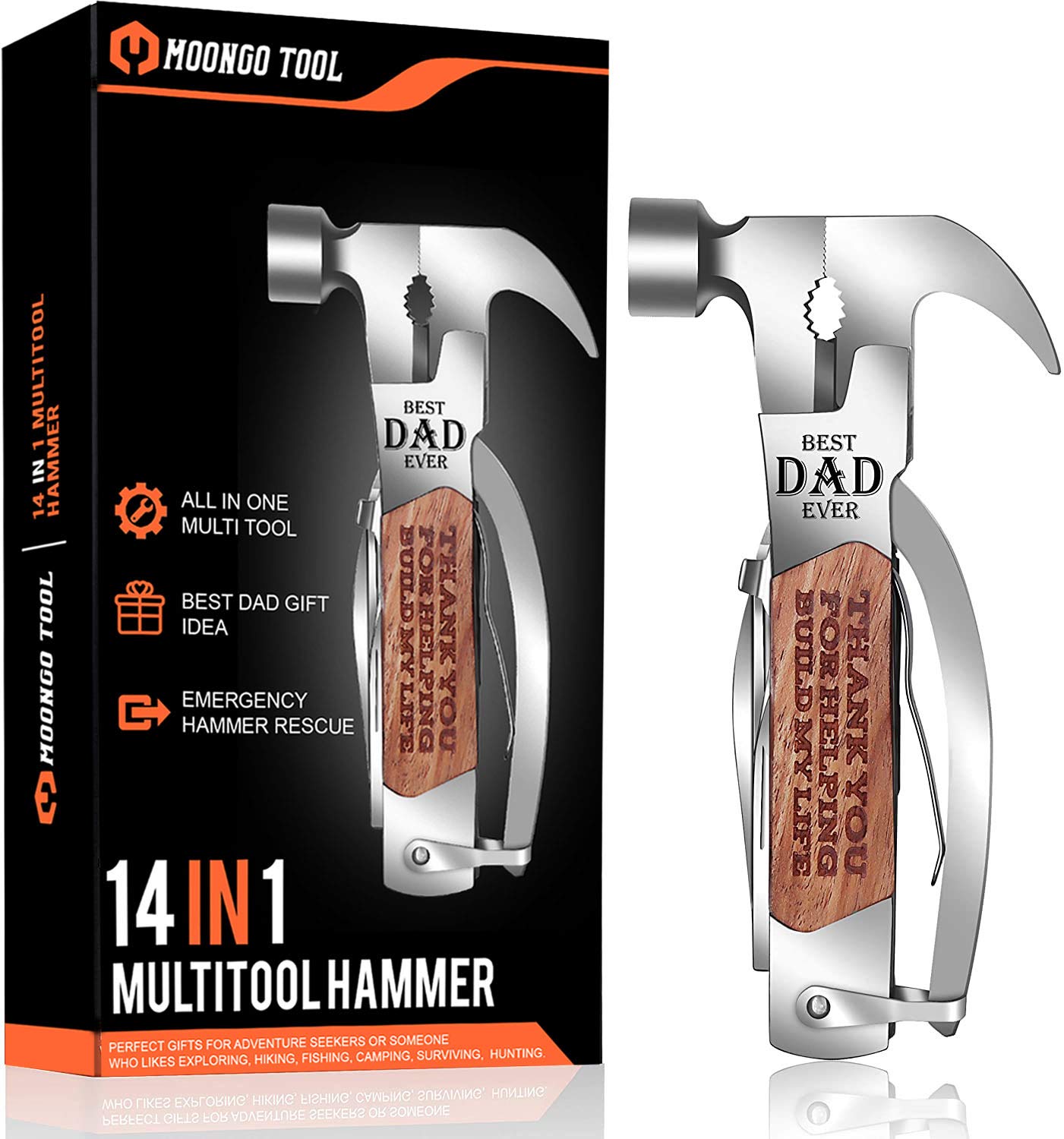Multitool - Multi-Functional 12 in 1 Hammer Camping Gear Survival Tool Christmas Birthday Gift for Men, DIY Handyman, Father/Dad, Gifts for Dad from Daughter Son - Unique Personalized Dad Gifts